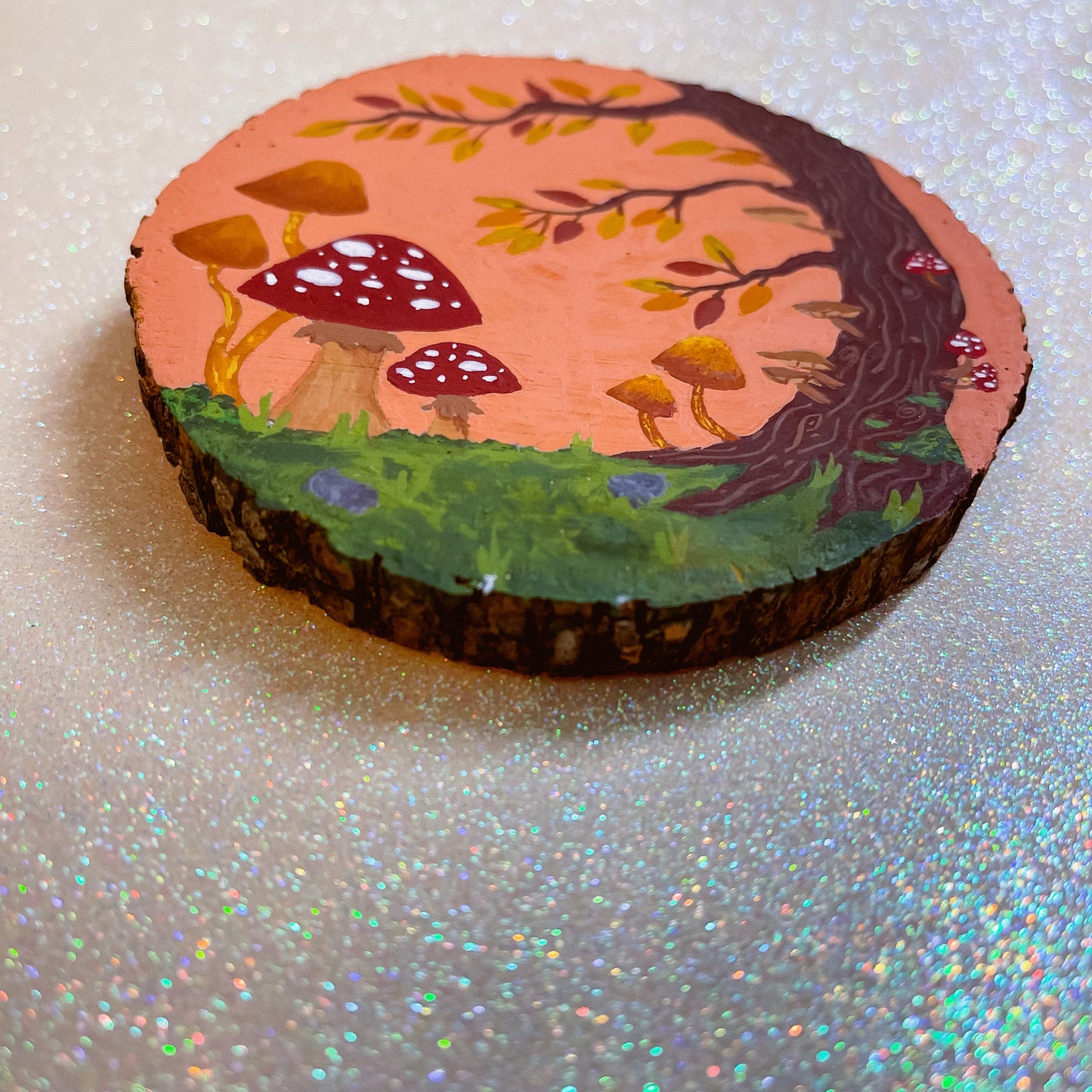 Hand painted cottage core tree round