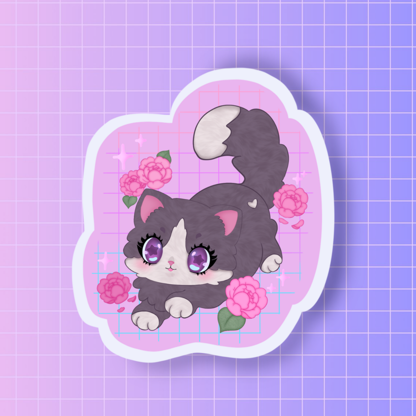 Peony cat sticker