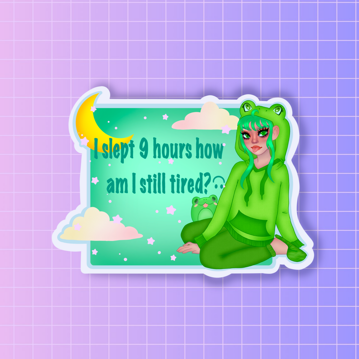Sleepy frog friends sticker