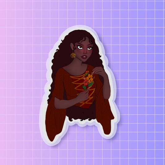 Fall floral witch sticker