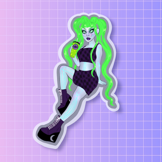 Green skull girl sticker