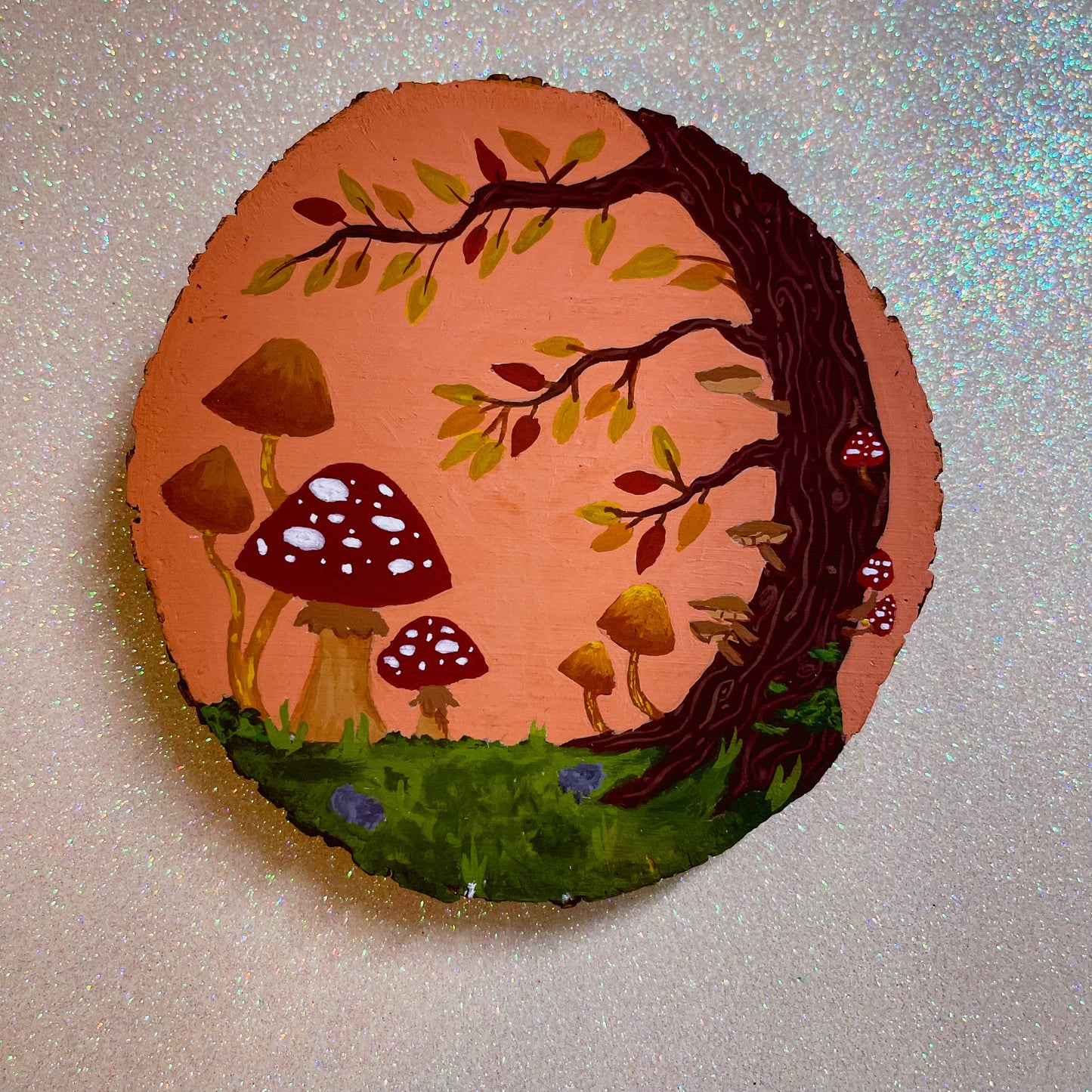 Hand painted cottage core tree round
