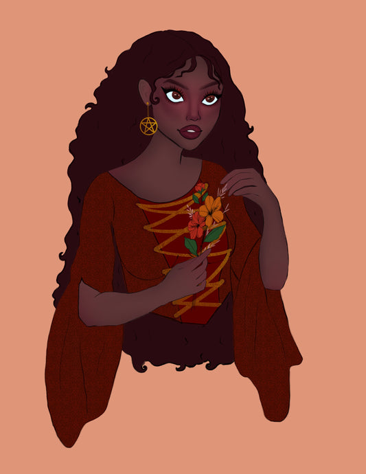 Fall floral witch print
